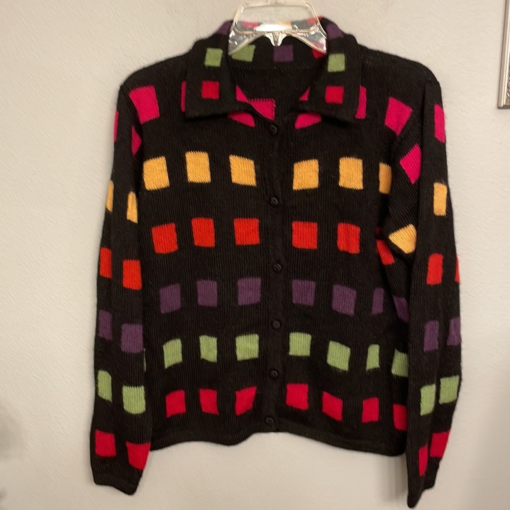 Colorful Alpaca Button Front Collared Cardigan - image 1